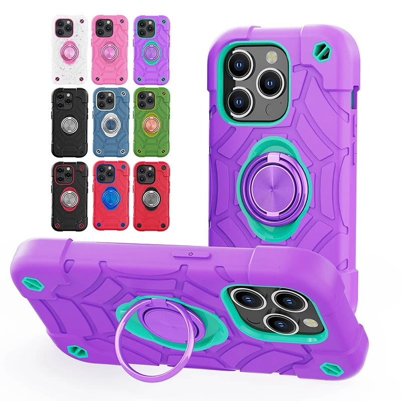Rugged iPhone Case Military Grade Shockproof Protection — Heavy Duty Cover with Kickstand Ring Holder, Drop-Resistant Design, Full Body Defense