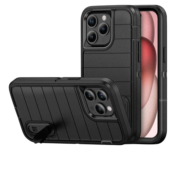 Rugged iPhone Heavy Armor Case — Shockproof Dual Layer Protection with Hard Plastic Bumper and Soft Silicone Back, Anti-Fingerprint Scratch-Resistant Cover