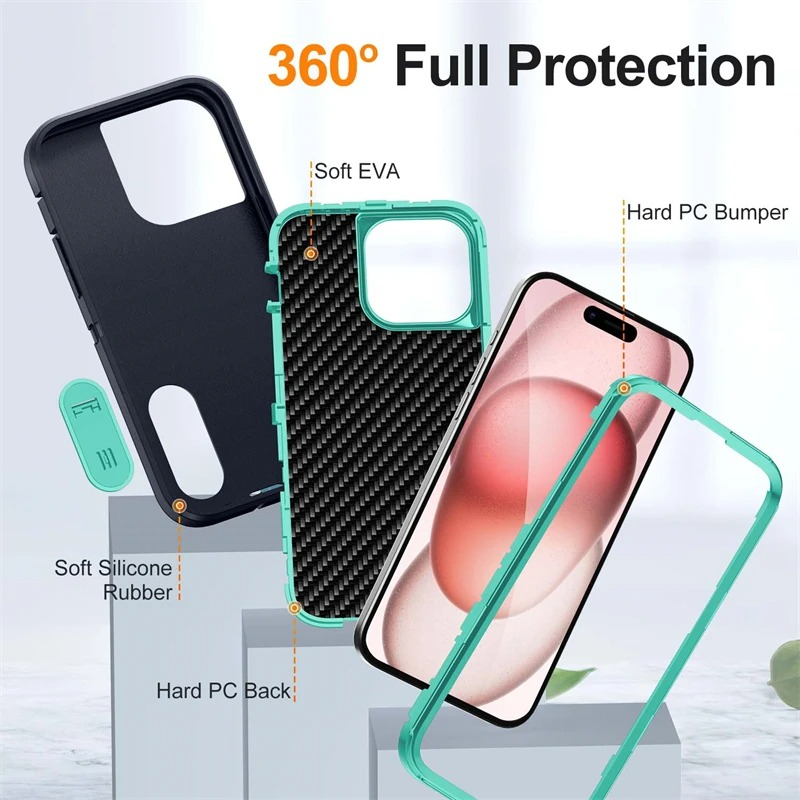 Rugged iPhone Heavy Armor Case — Shockproof Dual Layer Protection with Hard Plastic Bumper and Soft Silicone Back, Anti-Fingerprint Scratch-Resistant Cover