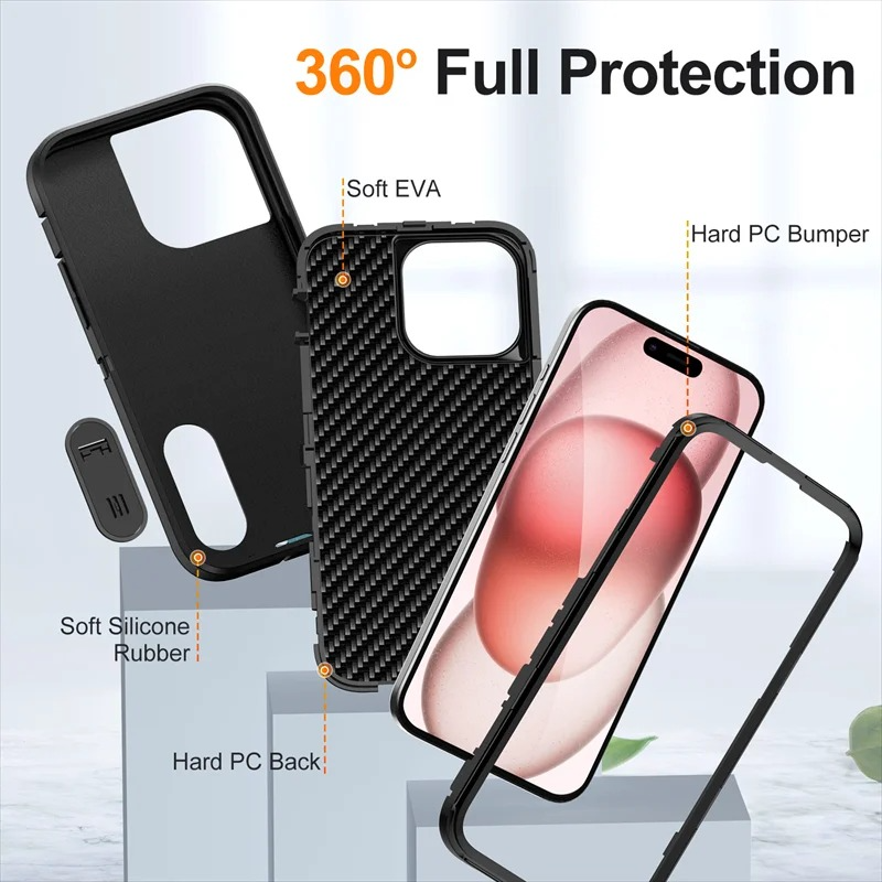 Rugged iPhone Heavy Armor Case — Shockproof Dual Layer Protection with Hard Plastic Bumper and Soft Silicone Back, Anti-Fingerprint Scratch-Resistant Cover