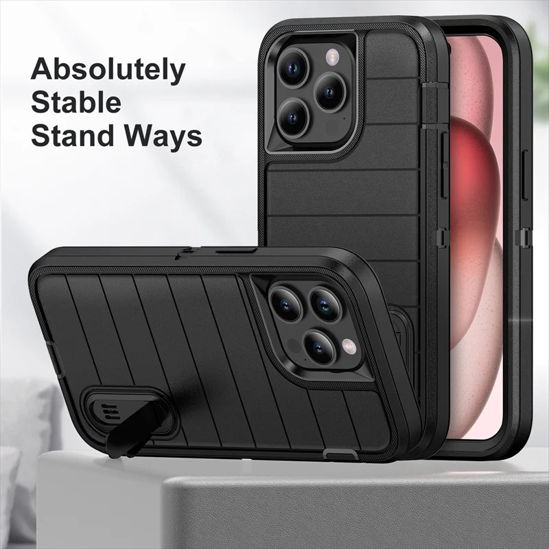 Rugged iPhone Heavy Armor Case — Shockproof Dual Layer Protection with Hard Plastic Bumper and Soft Silicone Back, Anti-Fingerprint Scratch-Resistant Cover