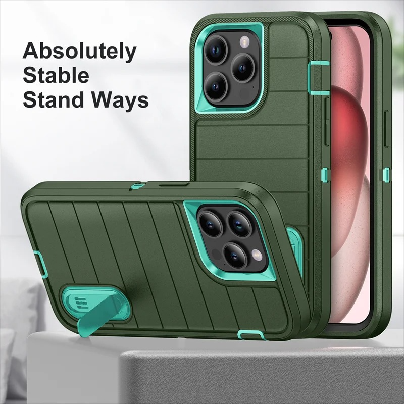 Rugged iPhone Heavy Armor Case — Shockproof Dual Layer Protection with Hard Plastic Bumper and Soft Silicone Back, Anti-Fingerprint Scratch-Resistant Cover