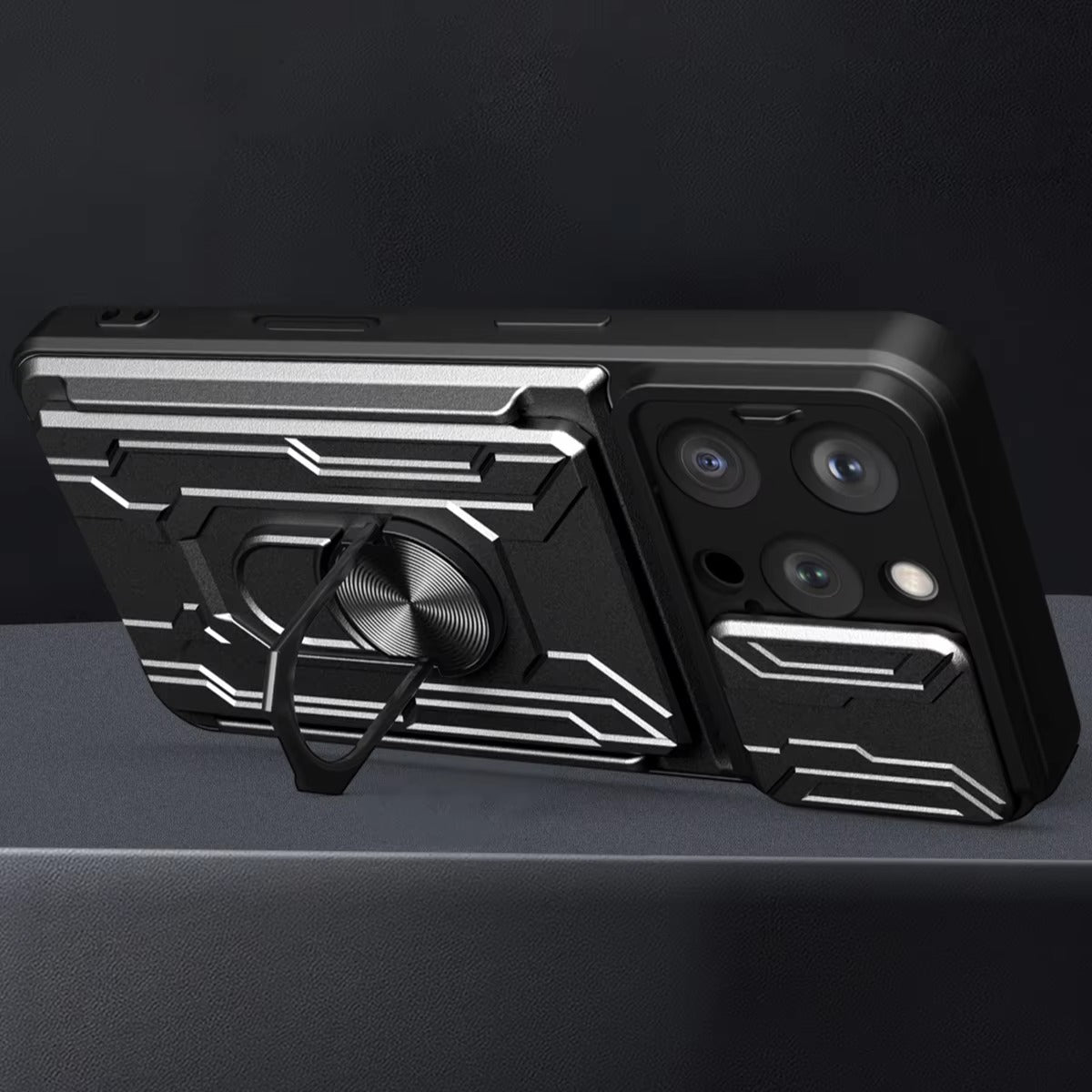 Rugged iPhone Heavy Duty Case with Card Pocket — Dual Layer Shockproof Armor Cover, 360° Ring Stand Holder, Magnetic Mount Compatible, Full Edge Protection