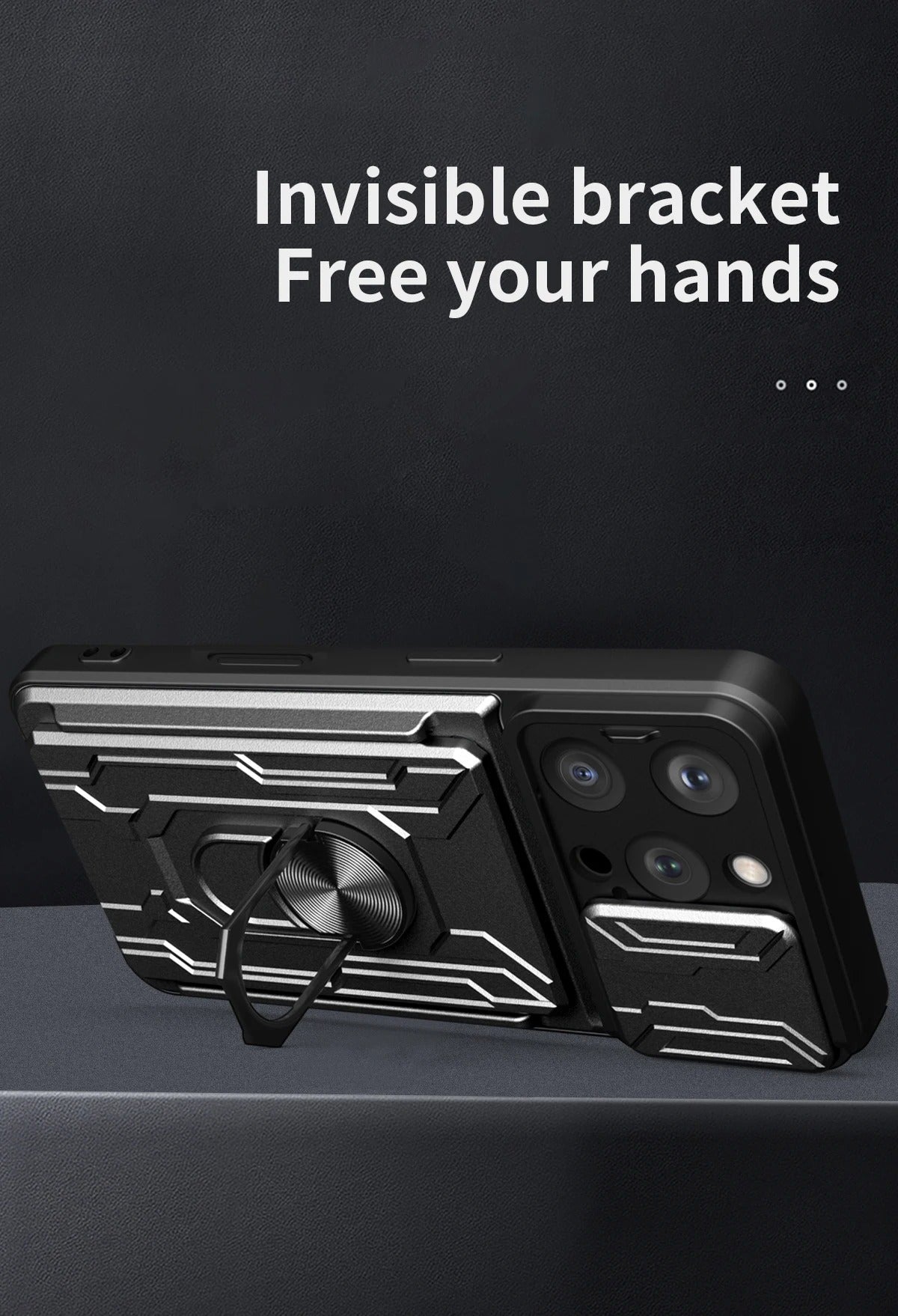 Rugged iPhone Heavy Duty Case with Card Pocket — Dual Layer Shockproof Armor Cover, 360° Ring Stand Holder, Magnetic Mount Compatible, Full Edge Protection