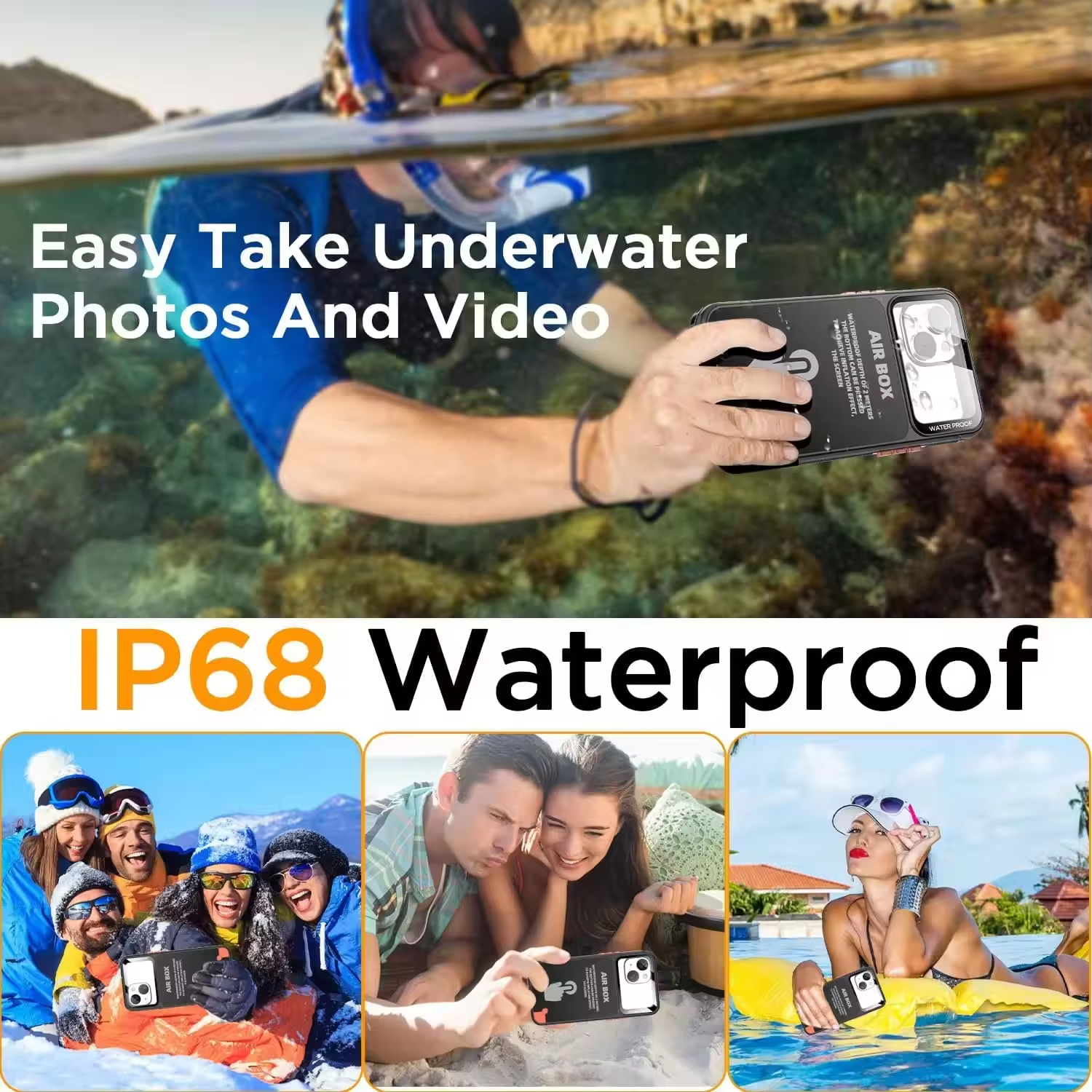 Rugged iPhone IP68 Waterproof Case — Underwater Photography Full Protection, Dropproof Dustproof Design for Outdoor Swimming and Diving