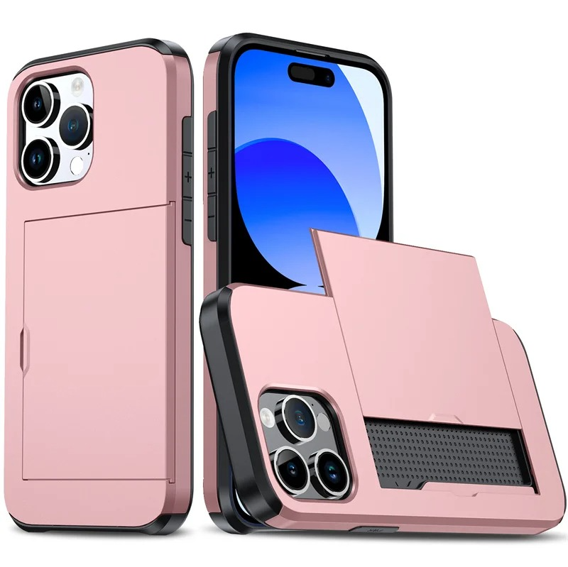 Rugged iPhone Slide Wallet Case with Card Slots — Armor Shockproof Dual Layer Cover, Heavy Duty Protection, Anti-Fingerprint Scratch-Resistant Non-Slip Design