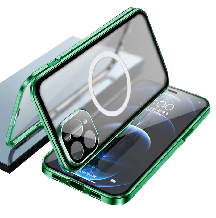 Luxury iPhone MagSafe Case with Double-Sided Glass — 360° Full Body Protection, HD Transparent Metal Alloy Frame, Magnetic Shockproof Anti-Fingerprint Cover