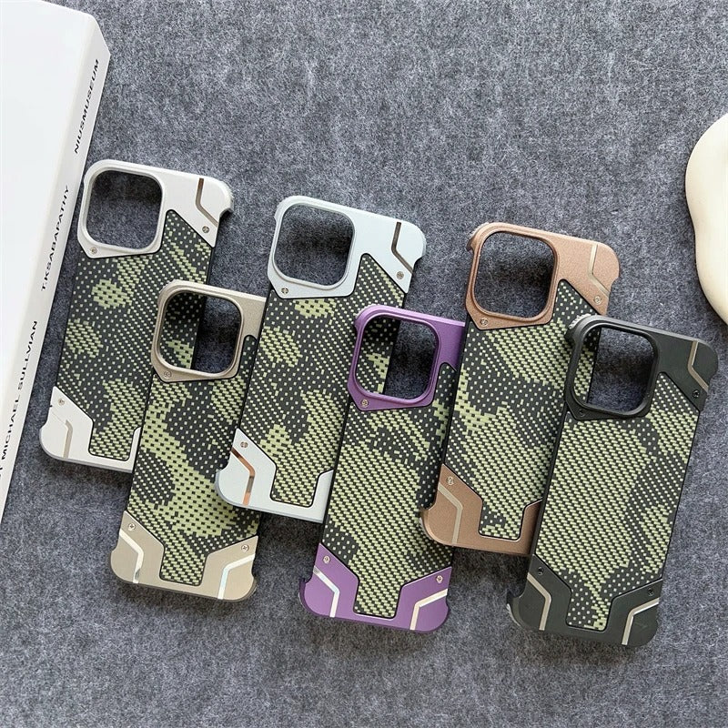 Premium iPhone MagSafe Magnetic Aluminum Alloy Case — Frameless Metal Bumper Cover with Camouflage Design, Shockproof Anti-Fingerprint Scratch-Resistant Finish