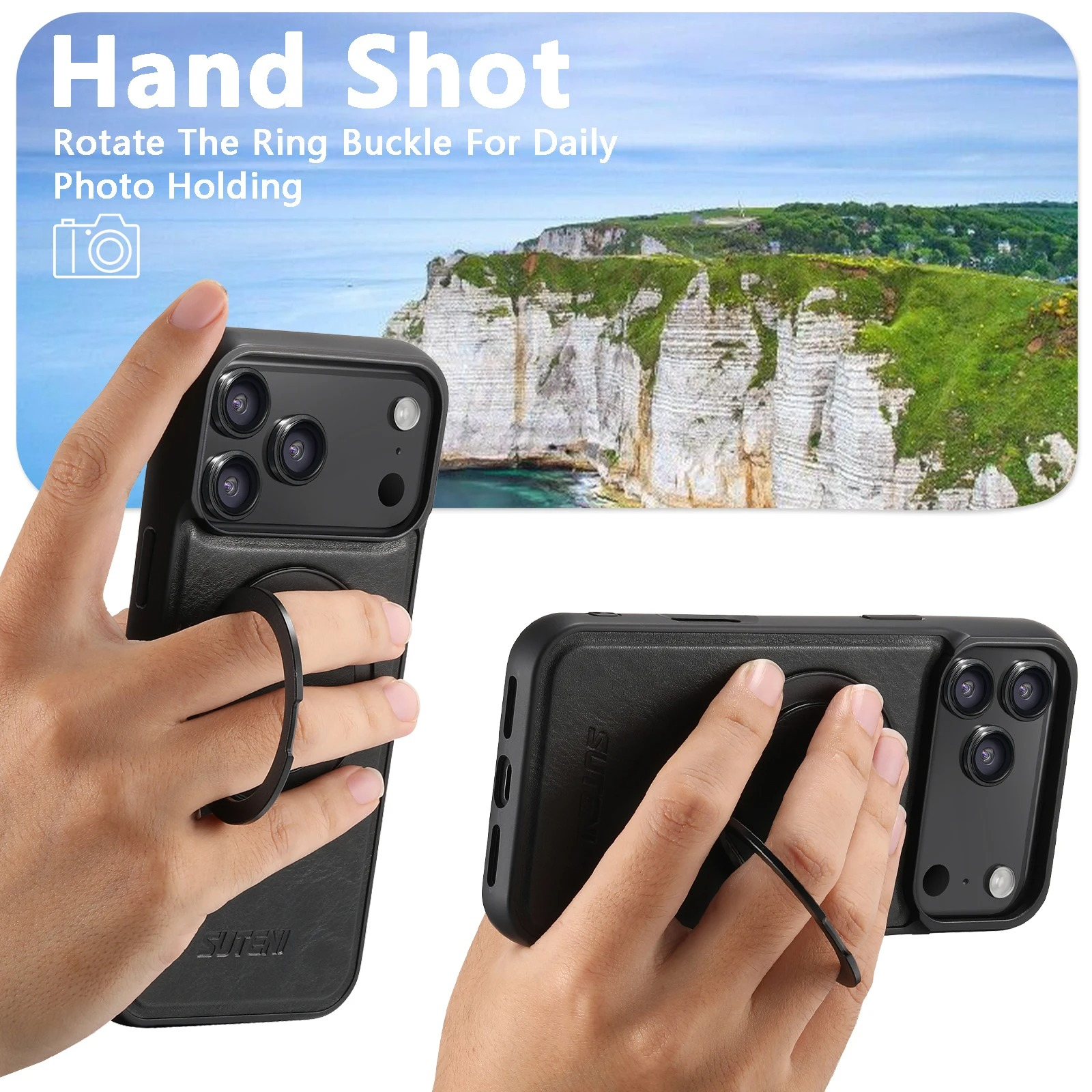 Ultra-Slim Magnetic iPhone Case — 360° Rotating Stand, Oil Wax PU Leather, Wireless Charging Compatible, Shock-Resistant Back Cover