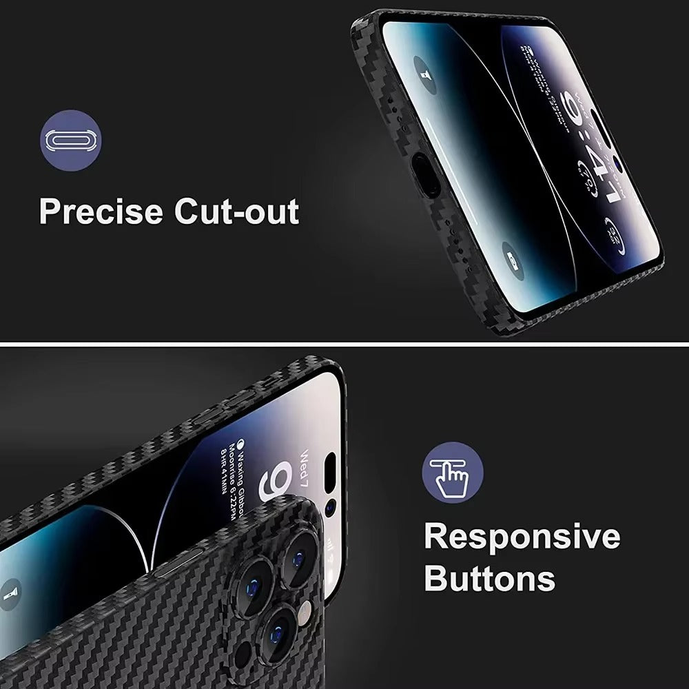 Ultra-Slim iPhone Case Carbon Fiber Matte Finish — 0.3mm Thin Protective Cover, Full Camera Protection, Anti-Fingerprint, Lightweight Non-Slip Design