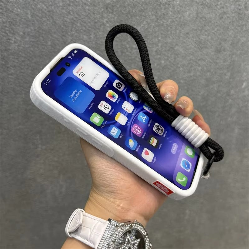 Ultra-Slim iPhone Case Shockproof Non-Slip Grip Protection — Soft Silicone Waffle Sole Texture Cover with Lanyard Wristband, Anti-Scratch Dustproof Design