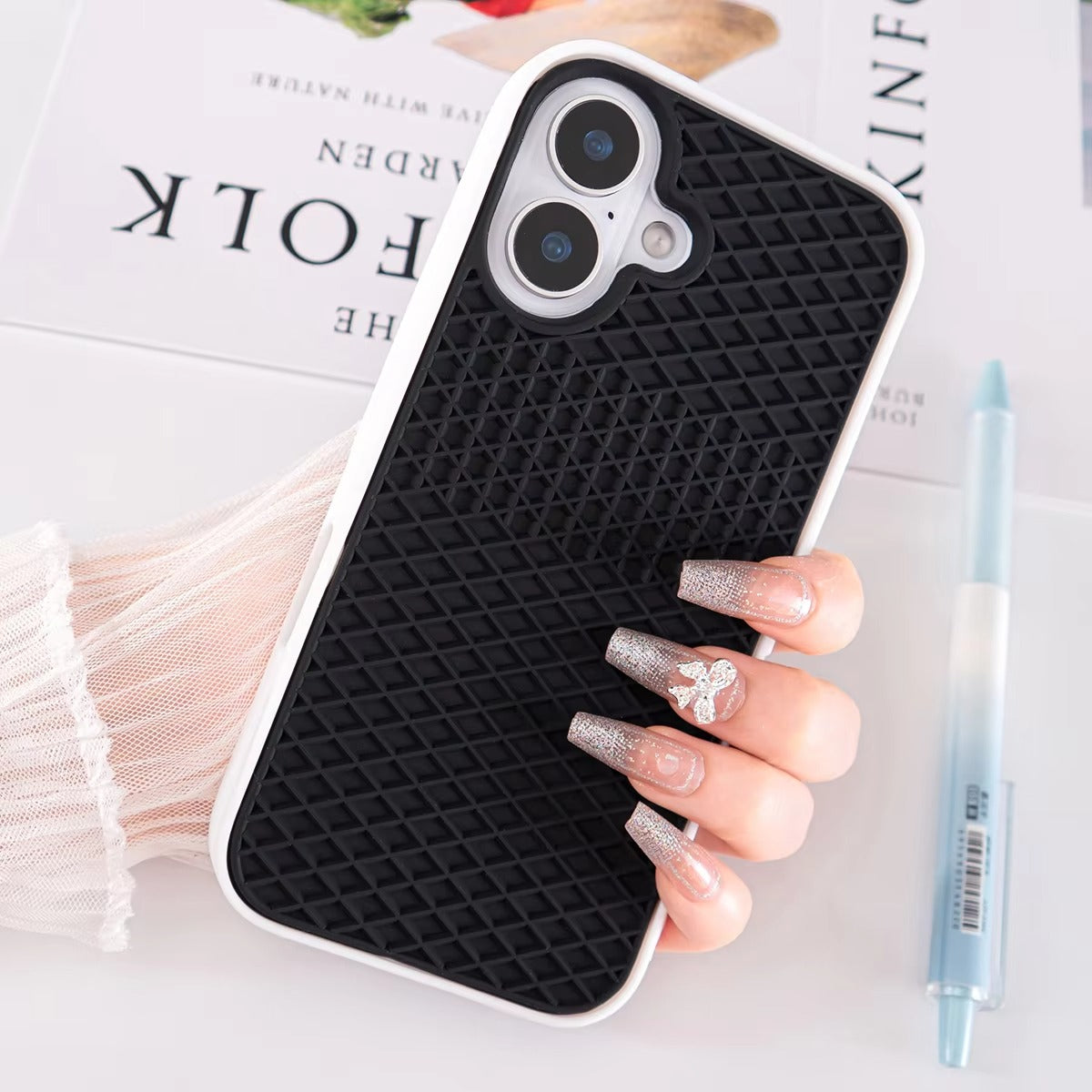 Ultra-Slim iPhone Case Shockproof Non-Slip Grip Protection — Soft Silicone Waffle Sole Texture Cover with Lanyard Wristband, Anti-Scratch Dustproof Design