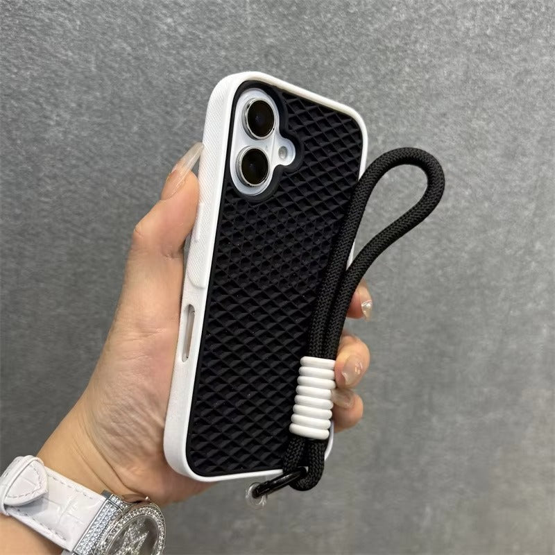 Ultra-Slim iPhone Case Shockproof Non-Slip Grip Protection — Soft Silicone Waffle Sole Texture Cover with Lanyard Wristband, Anti-Scratch Dustproof Design