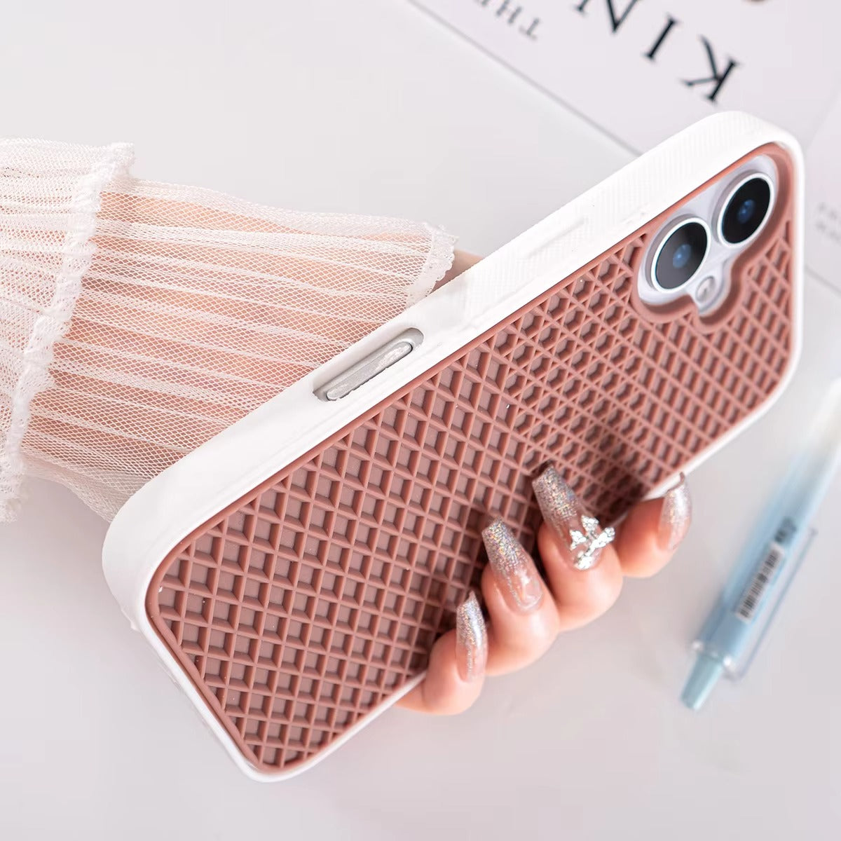 Ultra-Slim iPhone Case Shockproof Non-Slip Grip Protection — Soft Silicone Waffle Sole Texture Cover with Lanyard Wristband, Anti-Scratch Dustproof Design