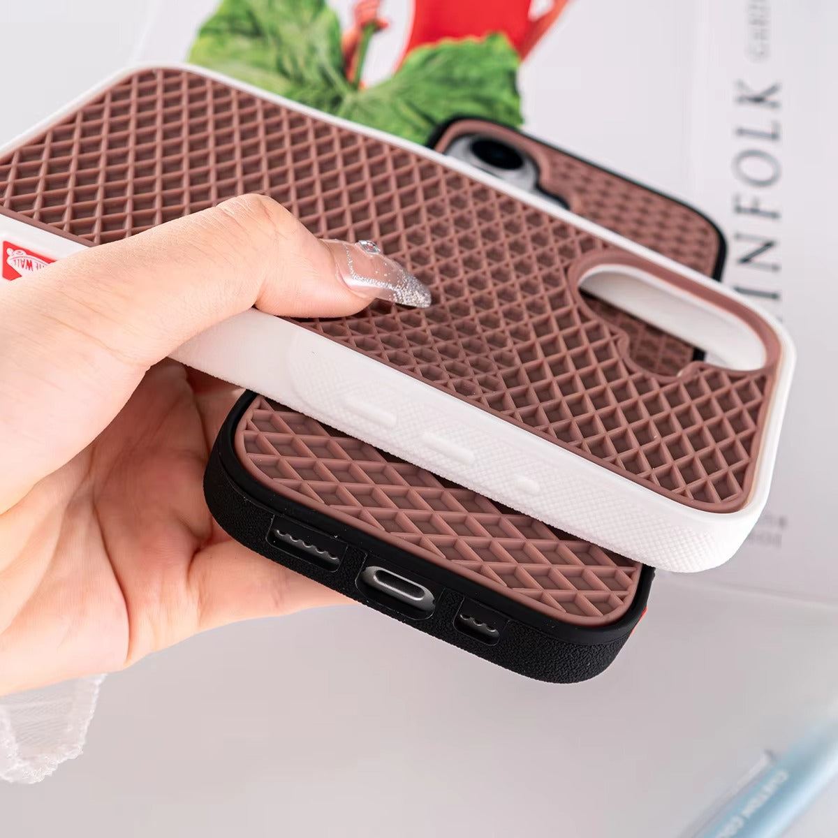 Ultra-Slim iPhone Case Shockproof Non-Slip Grip Protection — Soft Silicone Waffle Sole Texture Cover with Lanyard Wristband, Anti-Scratch Dustproof Design