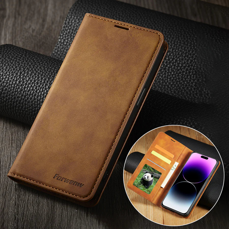 Ultra-Slim iPhone Leather Flip Wallet Case — Magnetic Suede Cover with Card Slots, Cash Pocket, Stand Function, Lightweight Full Body Protective Design