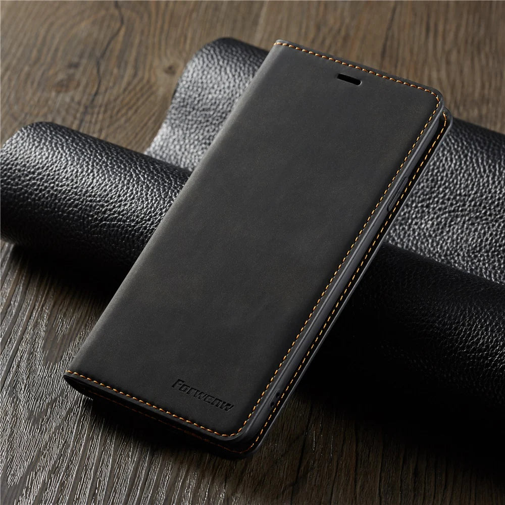 Ultra-Slim iPhone Leather Flip Wallet Case — Magnetic Suede Cover with Card Slots, Cash Pocket, Stand Function, Lightweight Full Body Protective Design