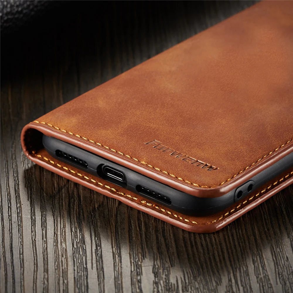 Ultra-Slim iPhone Leather Flip Wallet Case — Magnetic Suede Cover with Card Slots, Cash Pocket, Stand Function, Lightweight Full Body Protective Design