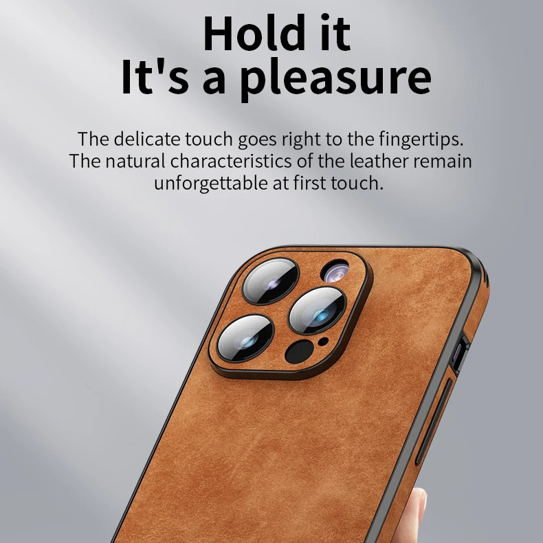 Luxury iPhone Leather Bumper Case with Lens Protection — Shockproof Full Coverage Design, Magnetic Wireless Charging Compatible, Anti-Fingerprint Scratch-Resistant Finish
