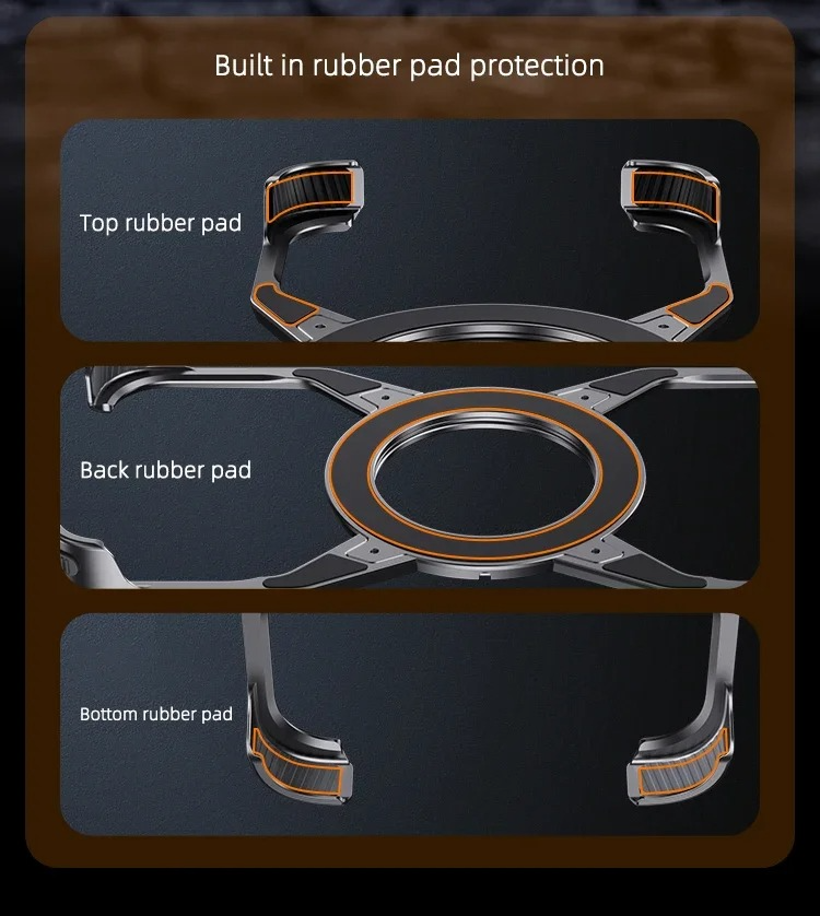 Rugged iPhone Case 360° X-Shaped Mechanical Design — Aluminum Magnetic Frameless Cover with Stand, Noctilucent Finish, Heavy Duty Shockproof Scratch-Resistant Protection