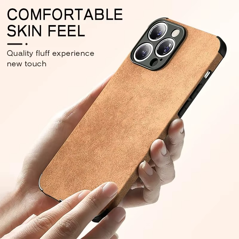 Luxury iPhone Leather Bumper Case with Lens Protection — Shockproof Full Coverage Design, Magnetic Wireless Charging Compatible, Anti-Fingerprint Scratch-Resistant Finish