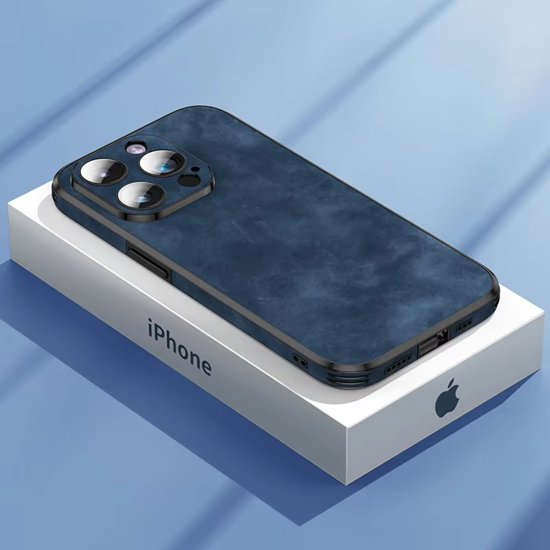 Luxury iPhone Leather Bumper Case with Lens Protection — Shockproof Full Coverage Design, Magnetic Wireless Charging Compatible, Anti-Fingerprint Scratch-Resistant Finish