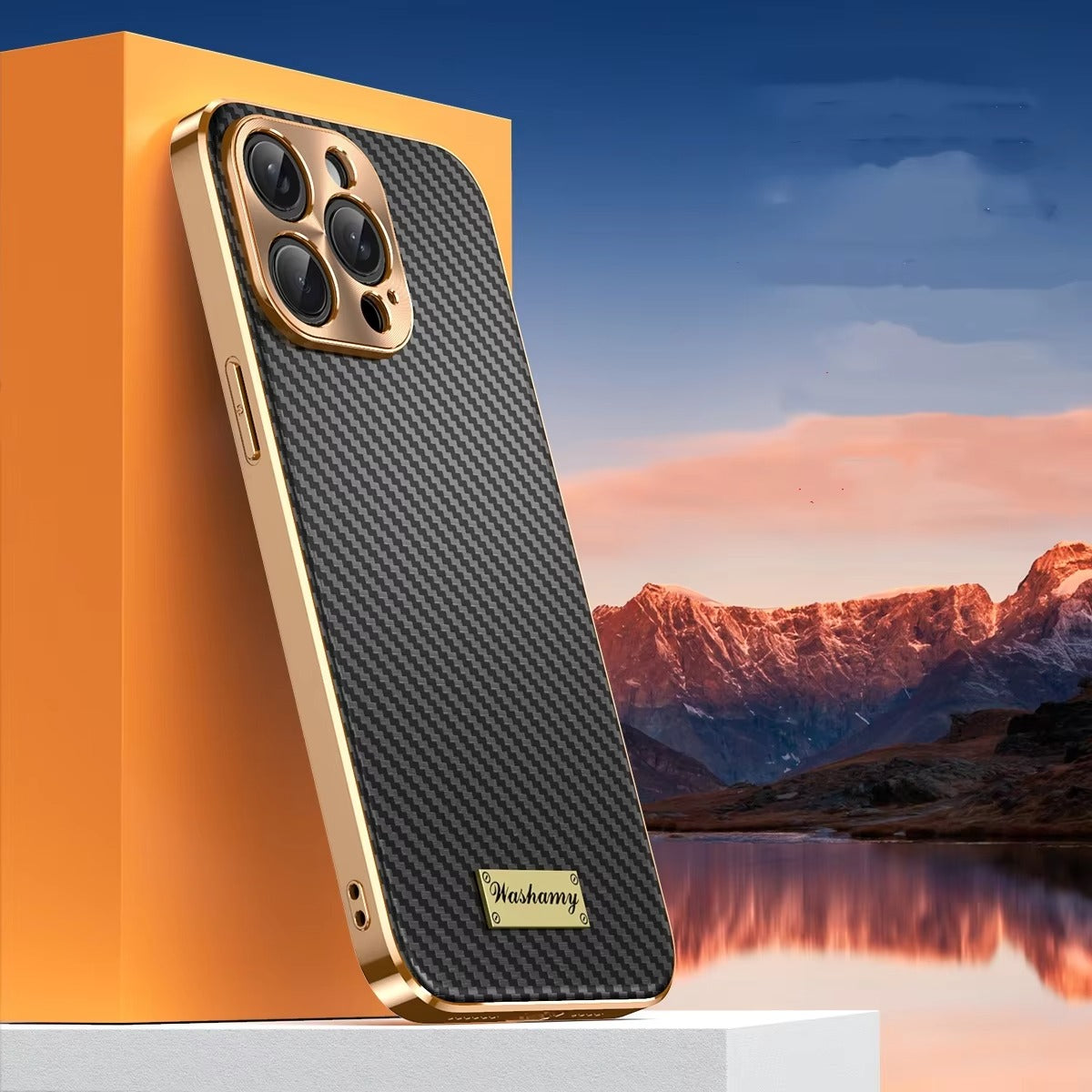 Luxury iPhone Case 3D Carbon Fiber Leather Cover — Plated Finish, Alloy Metal Lens Protection, Shockproof Non-Slip Design, Dustproof and Anti-Fingerprint