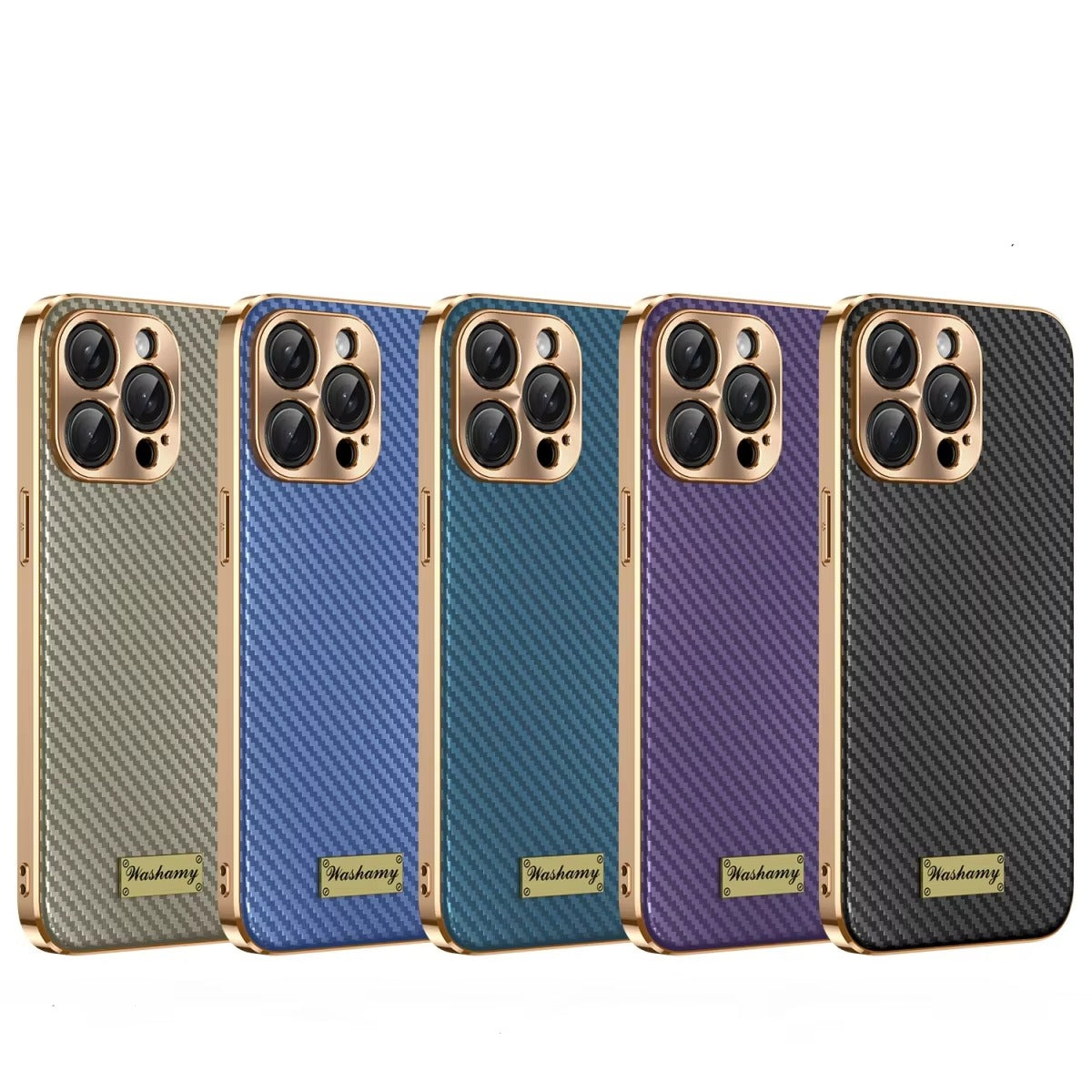 Luxury iPhone Case 3D Carbon Fiber Leather Cover — Plated Finish, Alloy Metal Lens Protection, Shockproof Non-Slip Design, Dustproof and Anti-Fingerprint